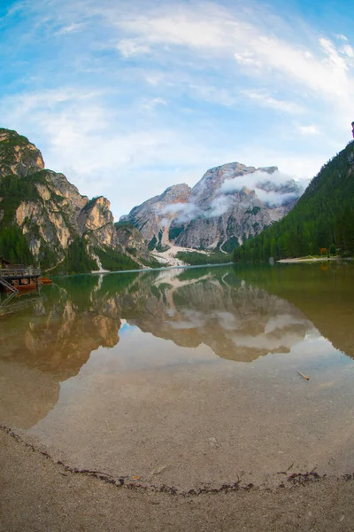 Pragser Wildsee Або Lago Braies Italian Alps Dolomites Unesco World — стокове фото