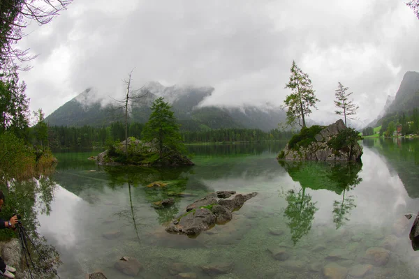 Hintersee Bavaria Wonderful Autumn Sunset Hintersee Lake Amazing Sunlgiht View — 스톡 사진