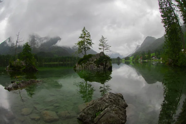 Hintersee Bavaria Wonderful Autumn Sunset Hintersee Lake Amazing Sunlgiht View — ストック写真