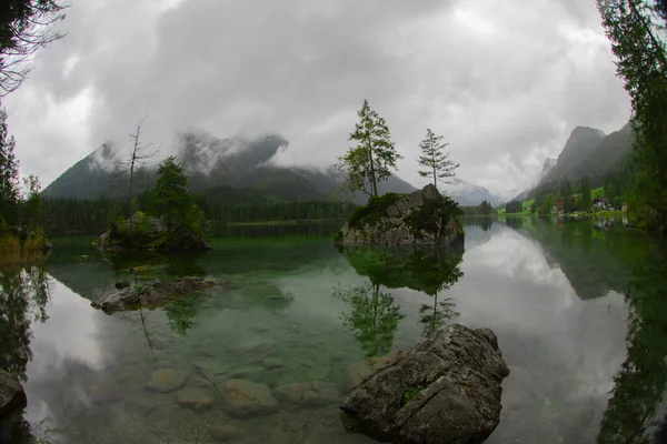 Hintersee Bavaria Wonderful Autumn Sunset Hintersee Lake Amazing Sunlgiht View — Zdjęcie stockowe