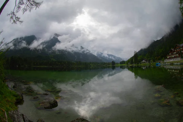 Hintersee Beieren Prachtige Herfst Zonsondergang Van Hintersee Meer Verbazingwekkend Uitzicht — Stockfoto