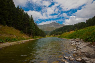 Savsat 'ta arka planda Balık Gölü (Balikgol) bahar dağı