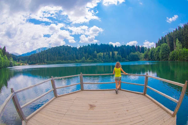 Karadeniz bölgesinde sabah buharlaşmasıyla Savsat Karagol Gölü. Savsat Karagol Gölü, Artvin ormanında büyük bir alabalık gölüdür.
