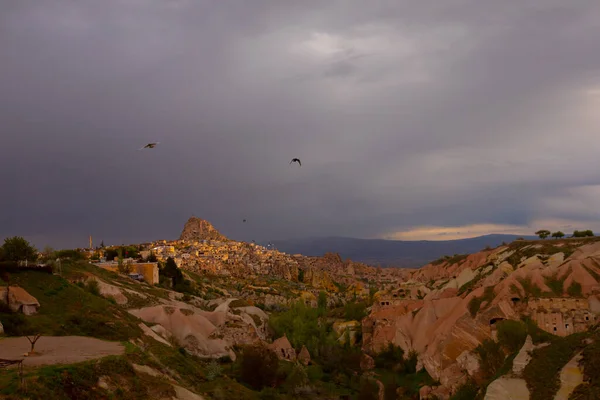 Una Paloma Sienta Poste Sobre Valle Paloma Uchisar Región Capadocia — Foto de Stock