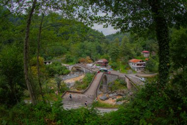Yeşilin ortasında harika manzarası olan tarihi Ortacalar Çift Köprüler.
