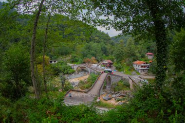 Yeşilin ortasında harika manzarası olan tarihi Ortacalar Çift Köprüler.