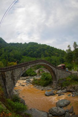 Yeşilin ortasında harika manzarası olan tarihi Ortacalar Çift Köprüler.