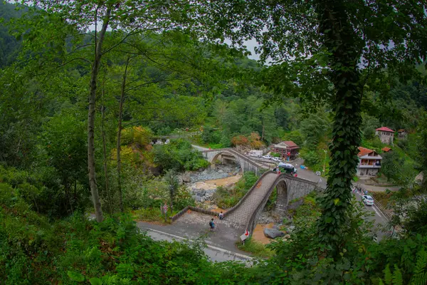 Ponts Historiques Ortacalar Doubles Avec Une Vue Magnifique Milieu Vert — Photo