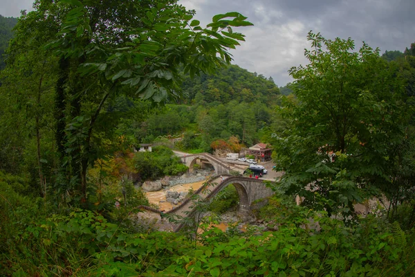 Yeşilin ortasında harika manzarası olan tarihi Ortacalar Çift Köprüler.