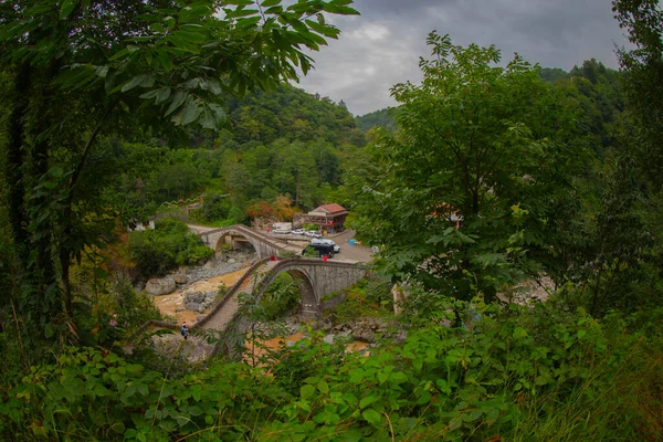 Historical Ortacalar Double Bridges Wonderful View Middle Green — Fotografia de Stock