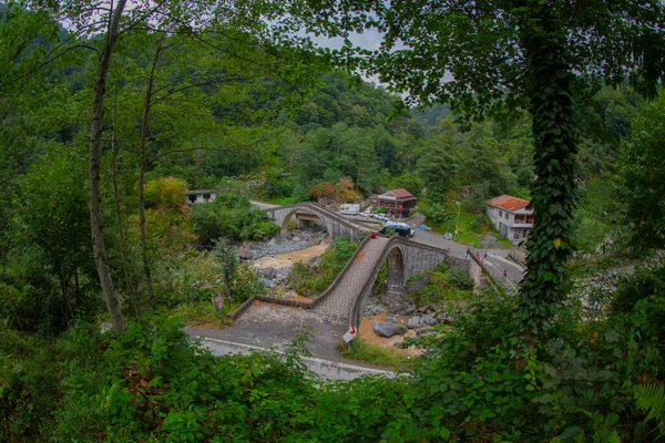 Yeşilin ortasında harika manzarası olan tarihi Ortacalar Çift Köprüler.