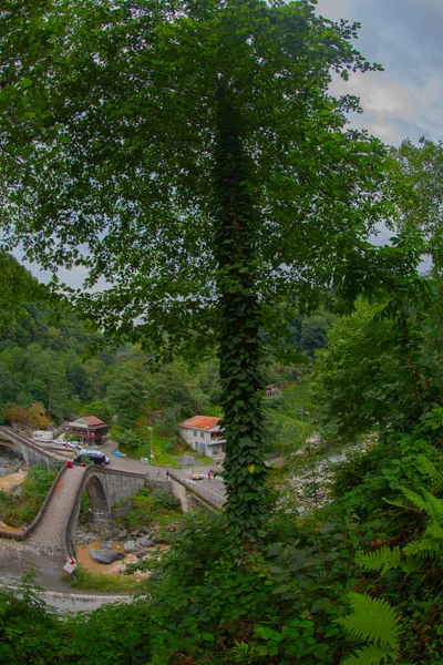 Történelmi Ortacalar Double Bridges Csodálatos Kilátással Közepén Zöld — Stock Fotó