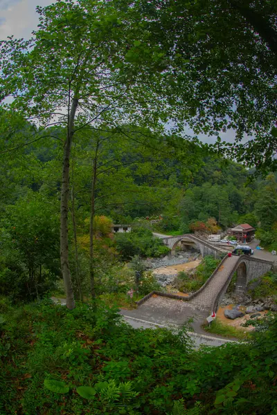 Historical Ortacalar Double Bridges Wonderful View Middle Green — Fotografia de Stock