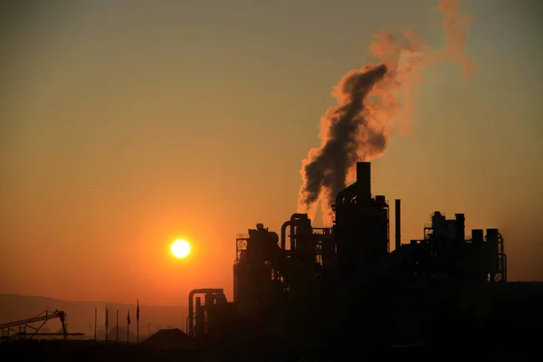 Factory and factory smoke and sunset , panorama shot