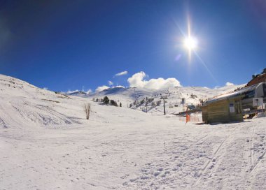 Uludag mountain climbing and panoramic views. People are skiing in Uluda. Uludag is Turkey's ski resort.