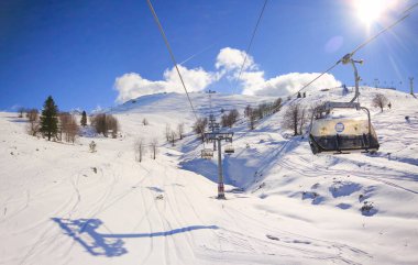 Uludag mountain climbing and panoramic views. People are skiing in Uluda. Uludag is Turkey's ski resort.