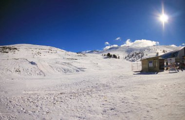Uludag mountain climbing and panoramic views. People are skiing in Uluda. Uludag is Turkey's ski resort.