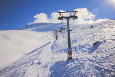 Uludag mountain climbing and panoramic views. People are skiing in Uluda. Uludag is Turkey's ski resort.