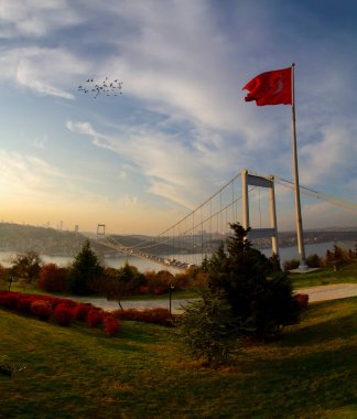 A panoramic view from Otagtepe to the Bosphorus at the sunset