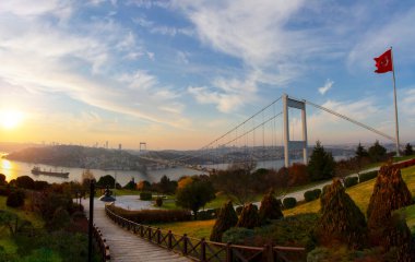 A panoramic view from Otagtepe to the Bosphorus at the sunset