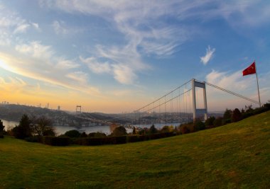 A panoramic view from Otagtepe to the Bosphorus at the sunset
