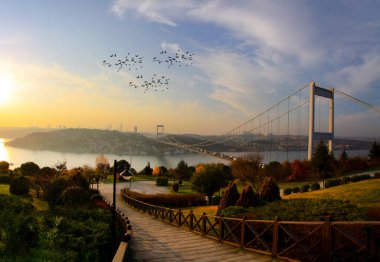 A panoramic view from Otagtepe to the Bosphorus at the sunset
