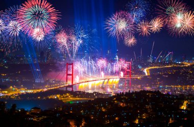 Celebration with fireworks. Istanbul Turkey