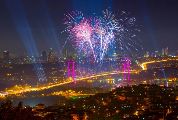 Celebration with fireworks. Istanbul Turkey