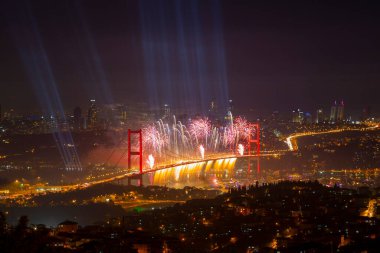 Celebration with fireworks. Istanbul Turkey