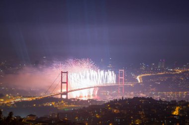 Celebration with fireworks. Istanbul Turkey