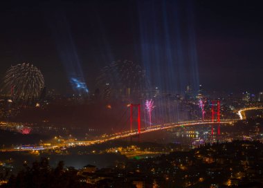 Celebration with fireworks. Istanbul Turkey