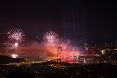 Celebration with fireworks. Istanbul Turkey