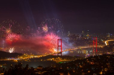 Celebration with fireworks. Istanbul Turkey