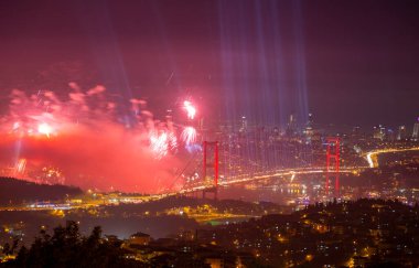 Celebration with fireworks. Istanbul Turkey