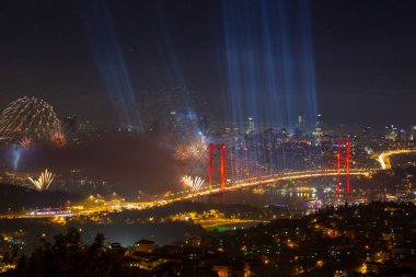Celebration with fireworks. Istanbul Turkey
