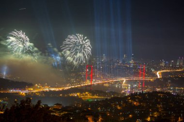 Celebration with fireworks. Istanbul Turkey