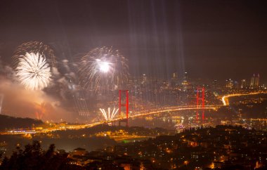 Celebration with fireworks. Istanbul Turkey