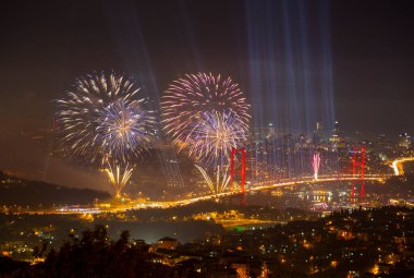 Celebration with fireworks. Istanbul Turkey