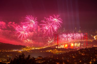 Celebration with fireworks. Istanbul Turkey