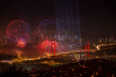 Celebration with fireworks. Istanbul Turkey