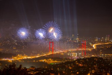 Celebration with fireworks. Istanbul Turkey