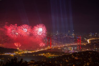 Celebration with fireworks. Istanbul Turkey