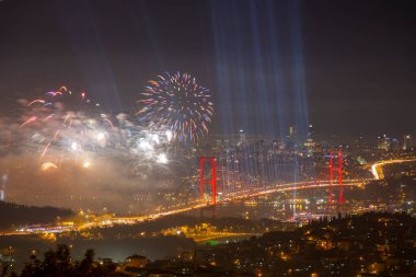 Celebration with fireworks. Istanbul Turkey