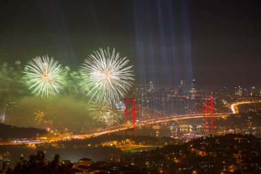 Celebration with fireworks. Istanbul Turkey