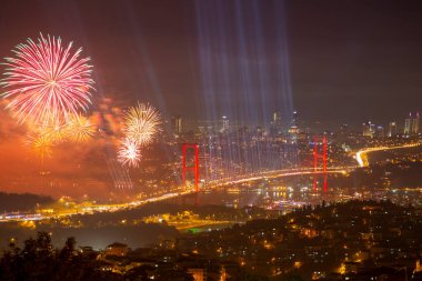 Celebration with fireworks. Istanbul Turkey
