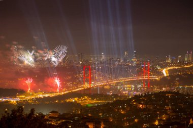 Celebration with fireworks. Istanbul Turkey