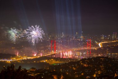 Celebration with fireworks. Istanbul Turkey