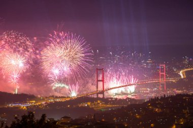 Celebration with fireworks. Istanbul Turkey