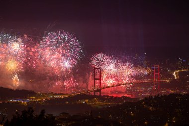 Celebration with fireworks. Istanbul Turkey