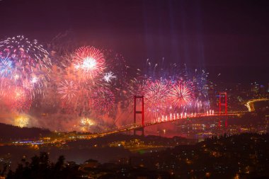 Celebration with fireworks. Istanbul Turkey